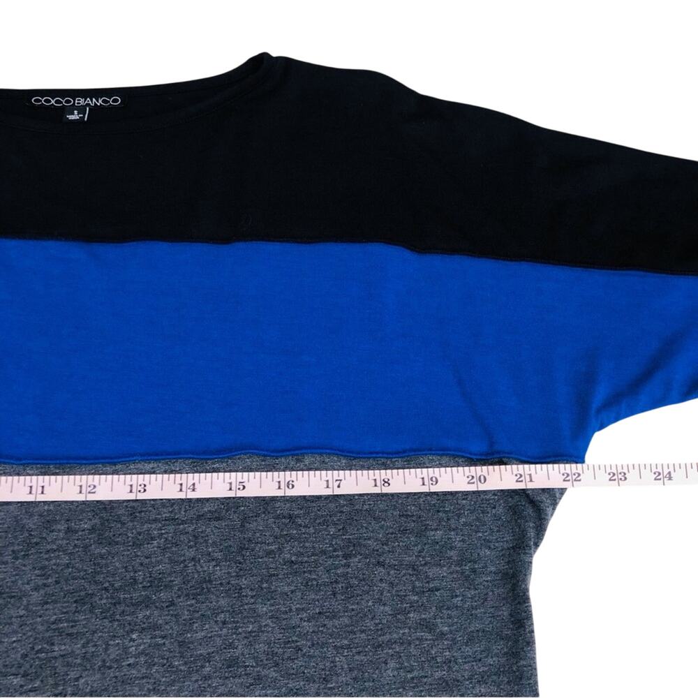 Coco Bianco Color Block Scoop Neck Tunic Dolman Sleeve Blue Gray Black - Picture 7 of 16